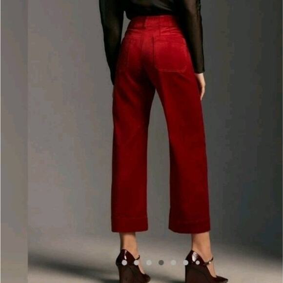 Anthropologie Maeve Colette Velvet Wide-Leg Pants Trousers Crop Red Size 26 - Picture 4 of 9